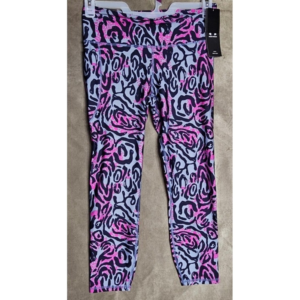 Under Armour Womens HeatGear High Rise Ankle Crop Leggings Pink Black 1365338 LG
